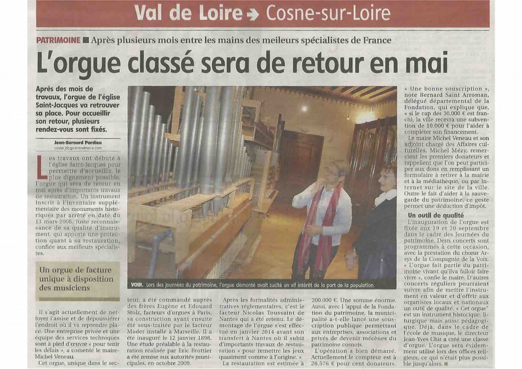 Retour de l'orgue de Cosne-sur-Loire